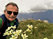 65 Fioriture di anemone narcissino alla croce di vetta della Corna Grande (2089 m)